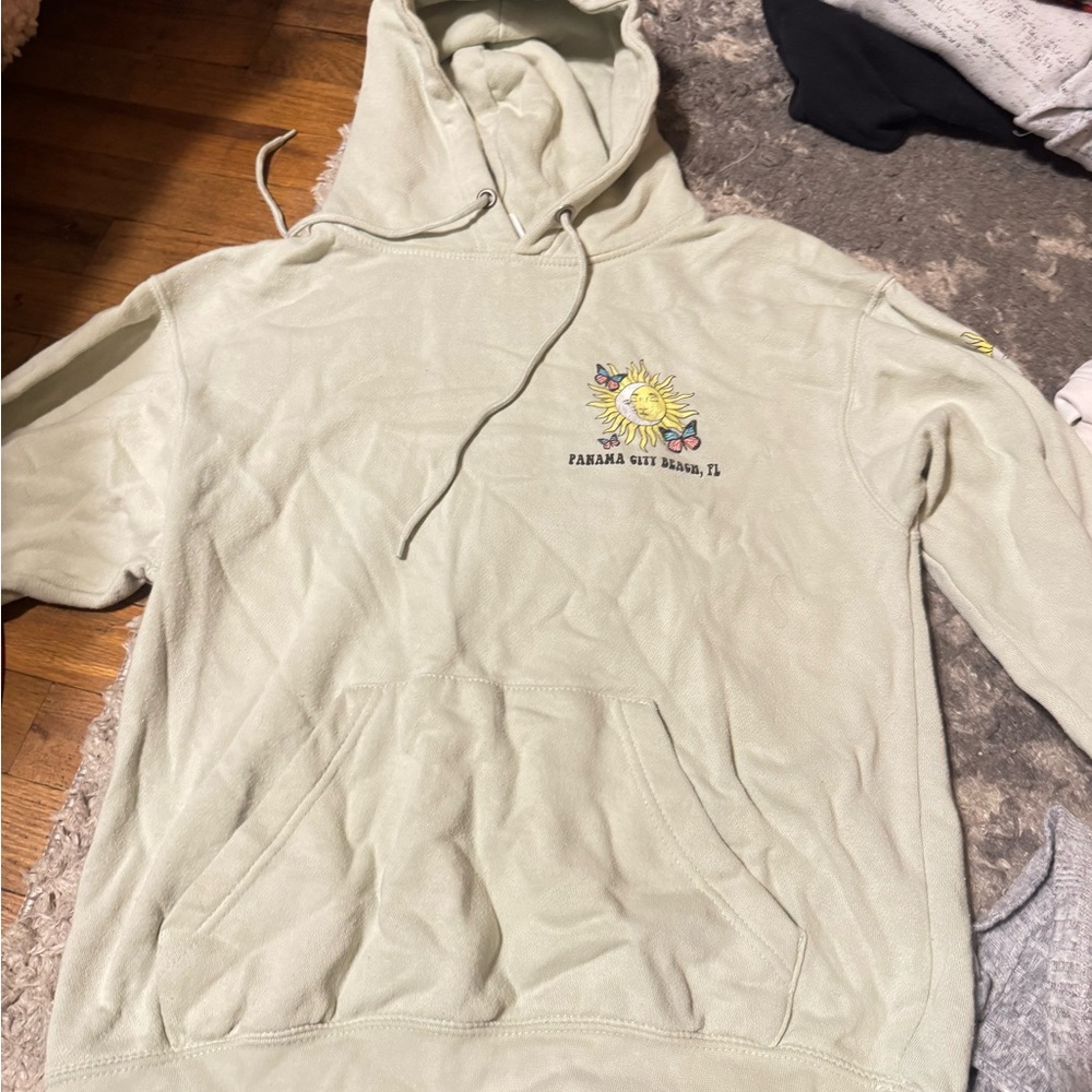 Women's Light Green Hoodie with Sunflower Embroidery